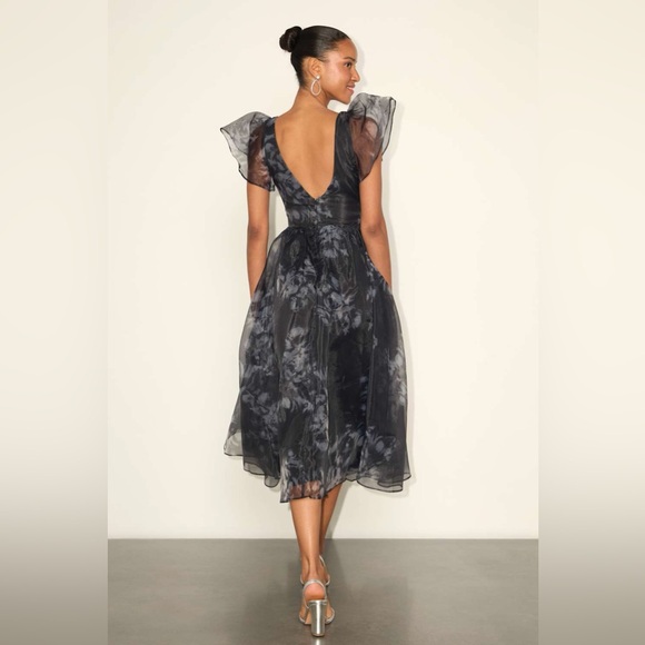 Lulus Mesmerizing Mood Black Floral Organza Ruffled A-Line Midi Dress Size XXL - Picture 6 of 12
